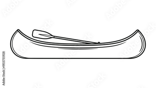 Canoe and Paddle: A detailed illustration of a traditional canoe resting, accompanied by a paddle, evoking a sense of adventure and tranquility. 