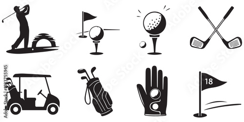 Set golf player swing, clubs, balls, and course eps 10