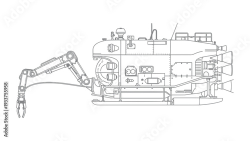 Submersible: Detailed illustration of a submersible, showcasing its intricate mechanical design and advanced technological features. 