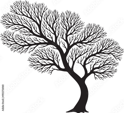 Stylized Black Tree Silhouette Illustration on White Background