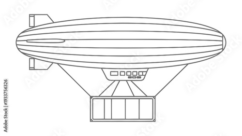 Airship Illustration: A classic airship, elegantly rendered in monochrome lines, soars with a sense of adventure and wonder.