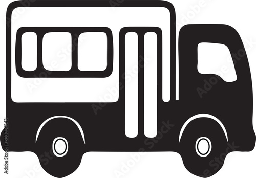 Black and White Delivery Truck Vector Icon