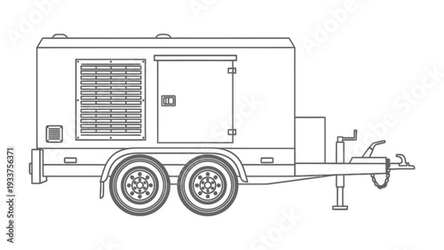 Industrial Power Station: A robust industrial power station on wheels, ready to provide reliable energy, showcases a modern design, with wheels, a trailer, and essential components for functionality.