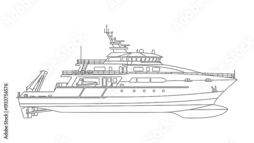 Luxury Yacht's Contour: A sleek and modern luxury yacht, meticulously outlined, showcasing its sophisticated design and elegant lines. 