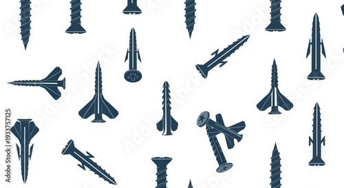 Seamless Pattern of Fasteners: Screws and Wall Plugs on White Background