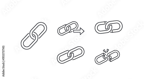 Chain Link Icons: Connected, Breaking, and Broken
