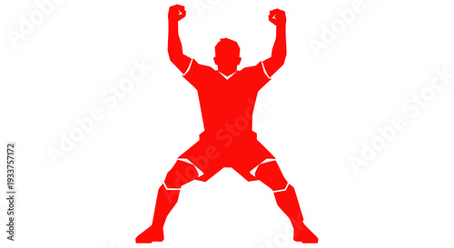 Red Silhouette of a Soccer Player Celebrating a Goal on White Background