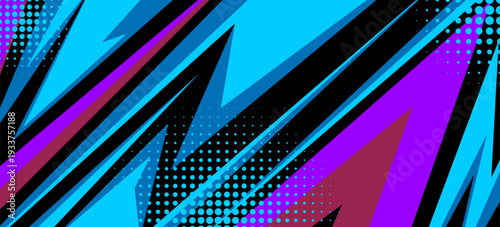 Abstract Dynamic Blue and Purple Geometric Background with Halftone Dots