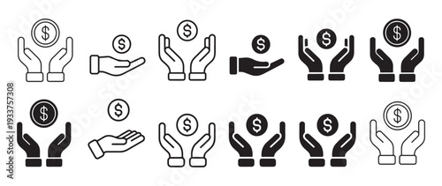 Hands holding or offering coins and money symbolizing financial aid generosity investment