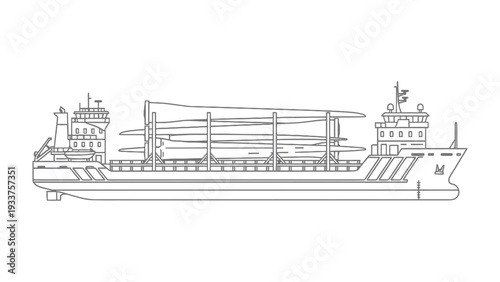 Seafaring Vessel: A detailed illustration of a large cargo vessel, navigating the open sea, showcasing its robust design and maritime function.