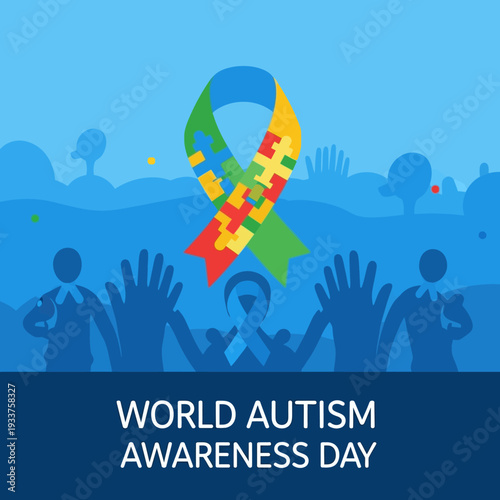 World Autism Awareness Day Puzzle Ribbon.