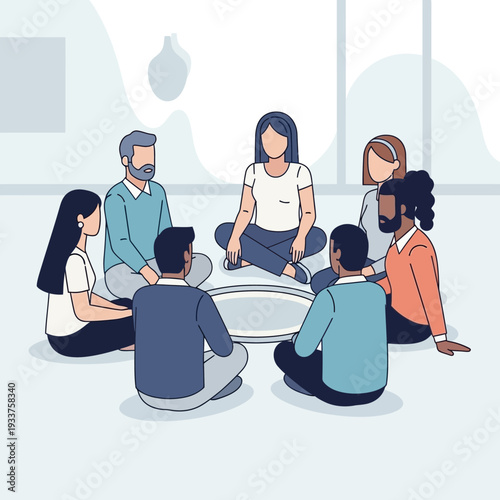 Diverse group of people sitting in a circle for a support meeting.