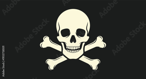 Classic cream colored skull and crossbones symbol on a solid black background representing danger, poison, or a pirate flag theme.
