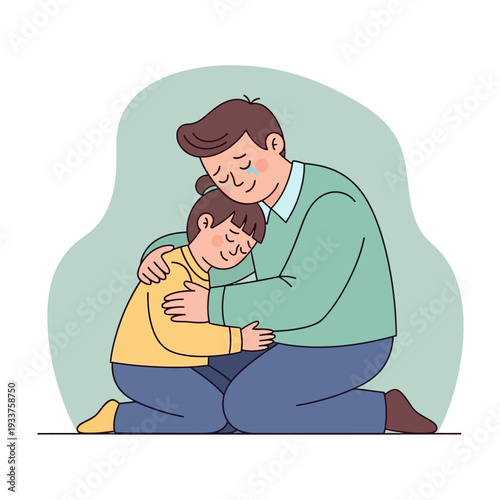 Father comforting child with a warm embrace.
