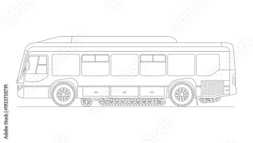 Line Art Public Transit Bus: A clean, minimalist line art illustration of a public transit bus, highlighting its design and structure.