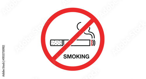 Universal no smoking sign featuring a lit cigarette inside a red crossed out circle isolated on a white background.