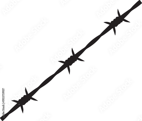 Black Barbed Wire Silhouette Isolated on White Background