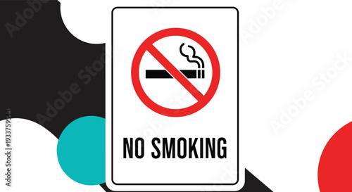 No smoking sign with cigarette icon and red prohibition circle on a modern abstract geometric background design.