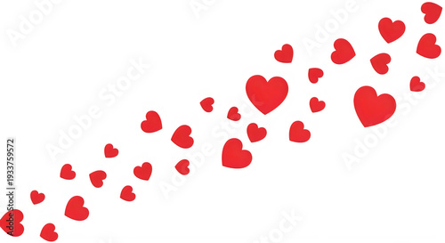 Red hearts flying diagonally up  love and care symbols transparent background
