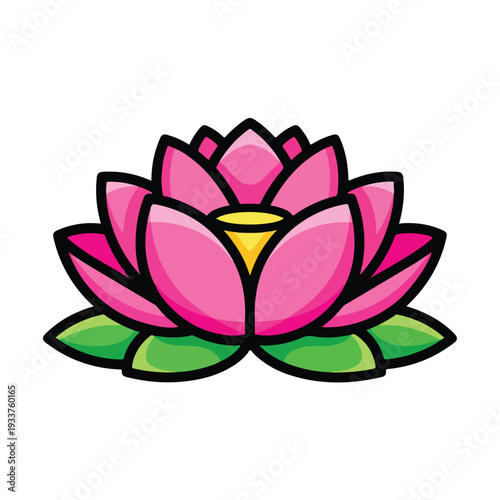 Vector illustration of a blooming pink lotus flower in a serene environment from a front viewpoint