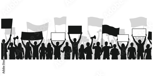 Protest crowd silhouette illustration, social activism artwork, collective demonstration design tribute, political movement graphic,  unity action theme flat vector illustration