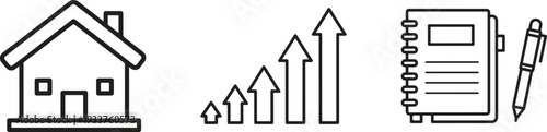 Real Estate Investment Property Growth Line Icon Set