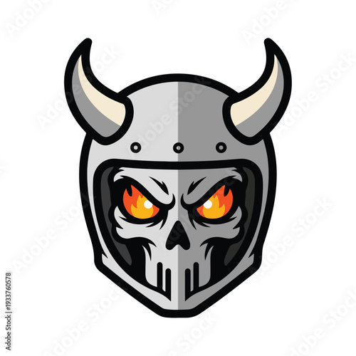 Menacing Skull Wearing a Futuristic Helmet with Horns Illustration