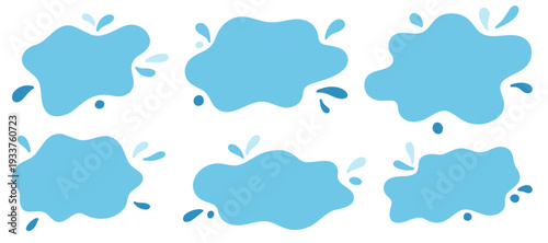 Cute watery blob and splash shapes in simple style. Frame puddle water illustration for kids design, prints and playful compositions.