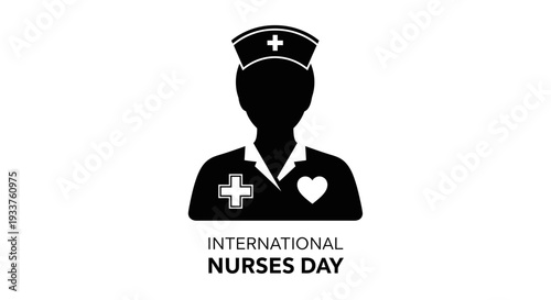 International Nurses Day Icon Silhouette: Nurse Uniform with Heart and Cross Symbols