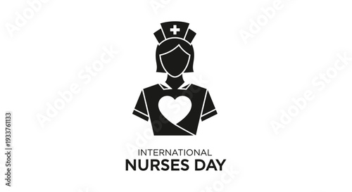 International Nurses Day Silhouette Icon with Heart Symbol