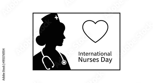 International Nurses Day Silhouette Nurse Heart Symbol Vector Graphic