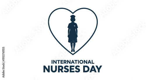 International Nurses Day Silhouette: Nurse Emblem Inside Heart Shape