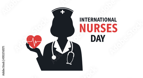 International Nurses Day Silhouette Nurse Holding Heart and Stethoscope