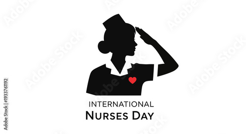 International Nurses Day Silhouette Nurse Saluting Red Heart Symbol