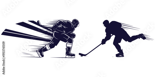 Set Hockey players playing game on ice with stick and puck eps 10
