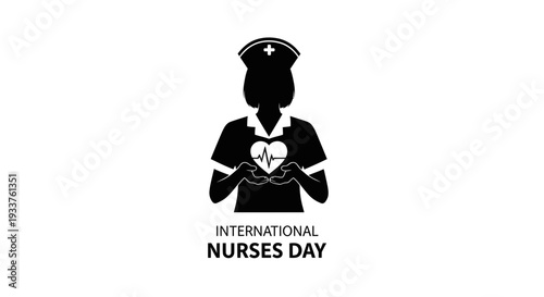 Nurse Holding Heart With Pulse Symbol for International Nurses Day