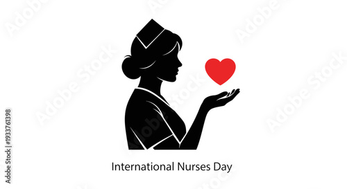 Nurse Silhouette Holding Red Heart for International Nurses Day