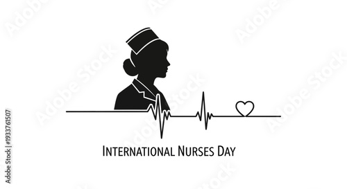 Nurse Silhouette with Heartbeat and Heart for International Nurses Day