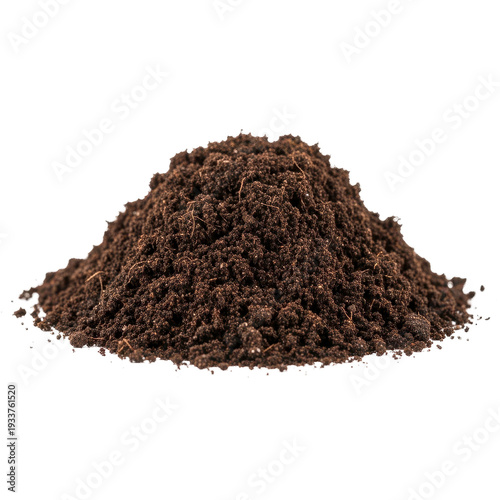 Pile of dark soil isolated on white background