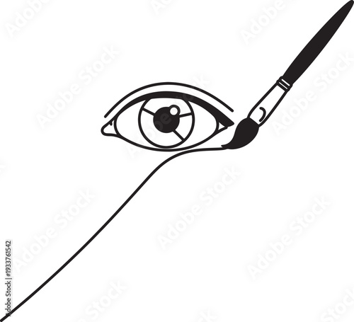 Black and white of eye with paintbrush also transparent background
