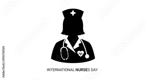 Nurse Silhouette with Stethoscope and Heart Symbol - International Nurses Day