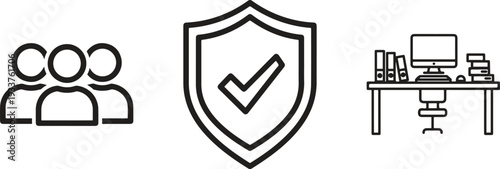 Team Collaboration Security Protection Line Icon Set