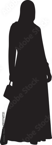 Elegant Muslim Woman Silhouette in Abaya and Hijab with Handbag