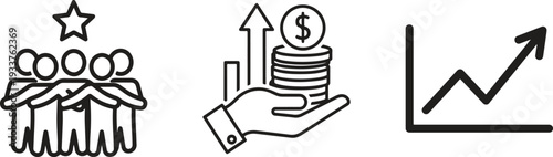 Teamwork Leadership Development Line Icon Set