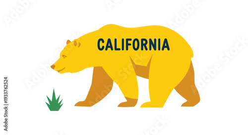 California flag bear graphic illustration, state symbol, golden bear and grass