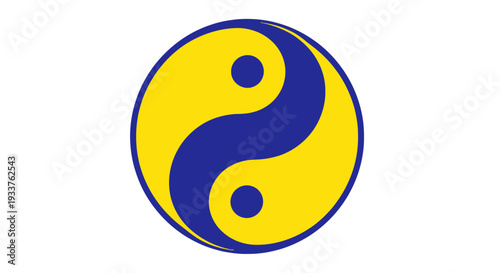 Blue and Yellow Yin Yang Symbol on White Background