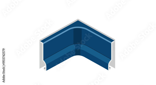 Corner sofa, modern blue sectional couch with white frame, isolated on white background