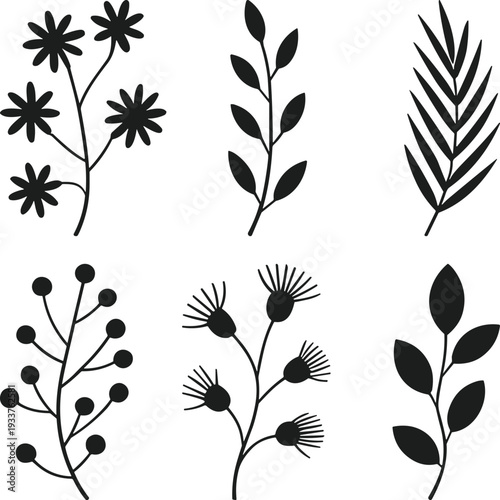 Leaf Vine Silhouette Vector with Climbing Foliage and Botanical Branches