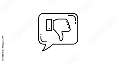 Speech bubble with thumbs down icon inside.