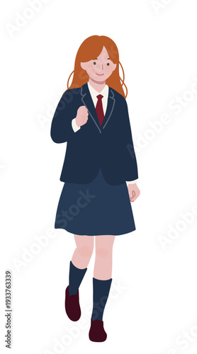 フラットイラスト　赤い髪の高校生　留学生